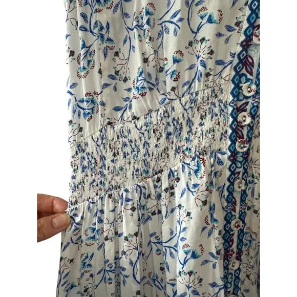 Poupette St Barth Della Blue Floral Midi Dress Smocked Waist XS - Picture 8 of 11